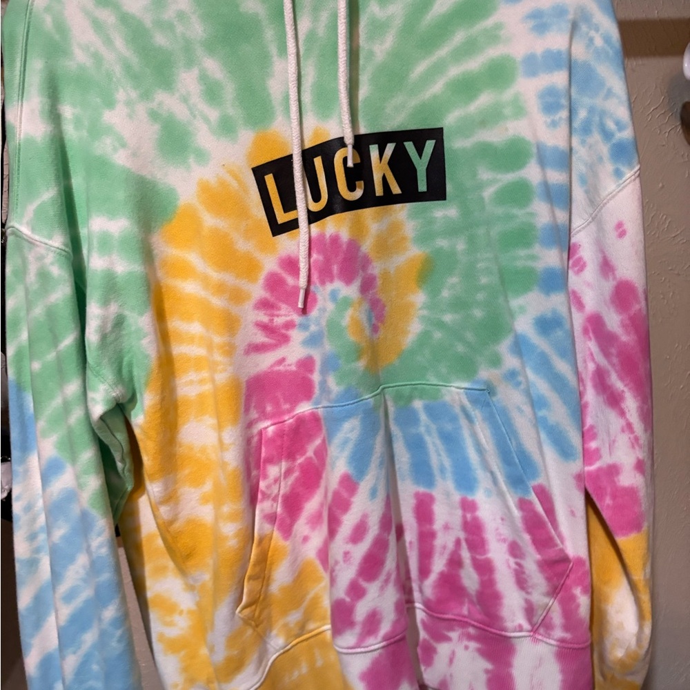 Lucky Brand Blue and Green Tie-Dye Hoodie
